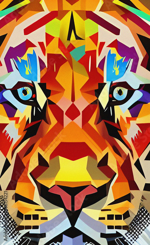 Colorful Tiger illustration, animal with colors, pop art