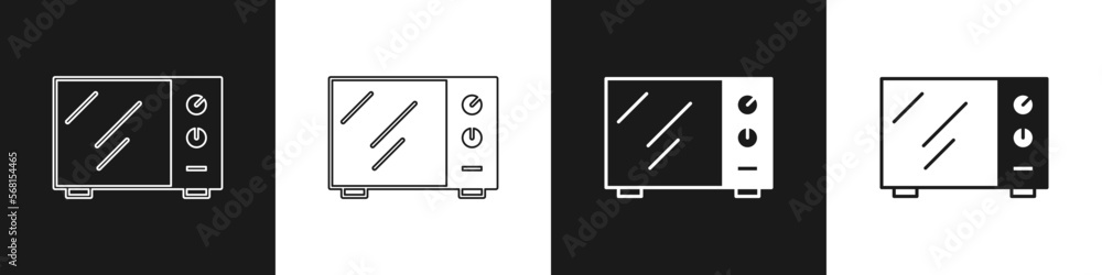 Set Microwave oven icon isolated on black and white background. Home appliances icon. Vector Set Microwave oven icon isolated on black and white background. Home appliances icon. Vector