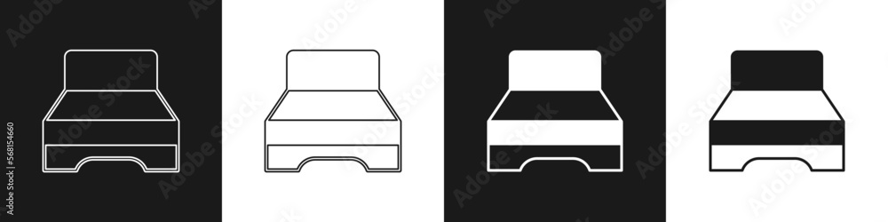 Set Big bed for two or one person icon isolated on black and white background. Vector Set Big bed for two or one person icon isolated on black and white background. Vector