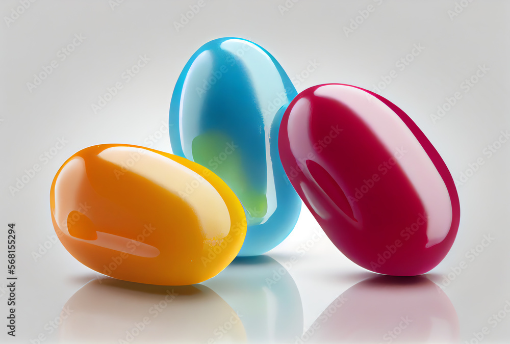 three jelly beans, isolated, macro view, generative ai three jelly beans, isolated, macro view, generative ai