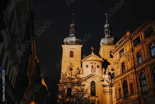 Catholic Church of Saint Gallen Kostel Svaty Havla at night. Old town of Prague