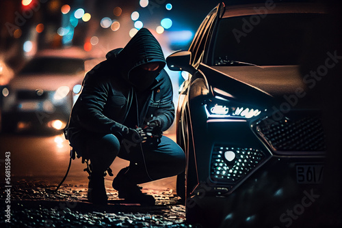 Ein Autodieb versucht in ein Auto einzubrechen - Generative Ai
