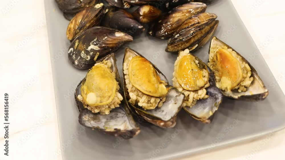 Stuffed Mussels Midye dolma Sea food. High quality 4k footage Stuffed Mussels Midye dolma Sea food. High quality 4k footage