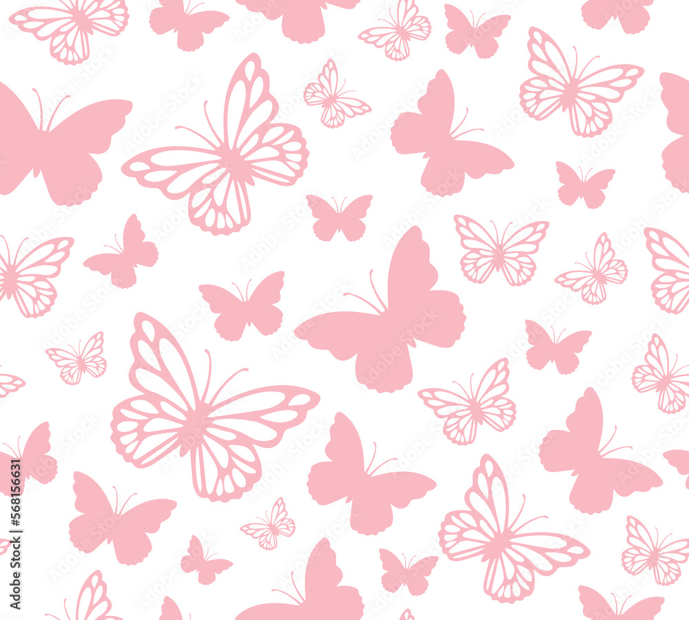 Seamless pattern of pink butterflies, vector illustration for fashion, fabric, wallpaper and cover designs Seamless pattern of pink butterflies, vector illustration for fashion, fabric, wallpaper and cover designs