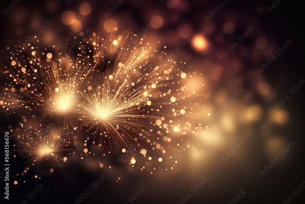 Obraz premium New Year's Eve bokeh, vintage gold fireworks, and copy space. holiday with an abstract backdrop. Generative AI