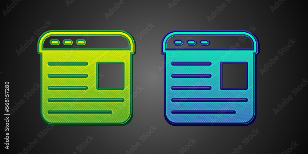 Green and blue Advertising icon isolated on black background. Concept of marketing and promotion process. Responsive ads. Social media advertising. Vector Green and blue Advertising icon isolated on black background. Concept of marketing and promotion process. Responsive ads. Social media advertising. Vector