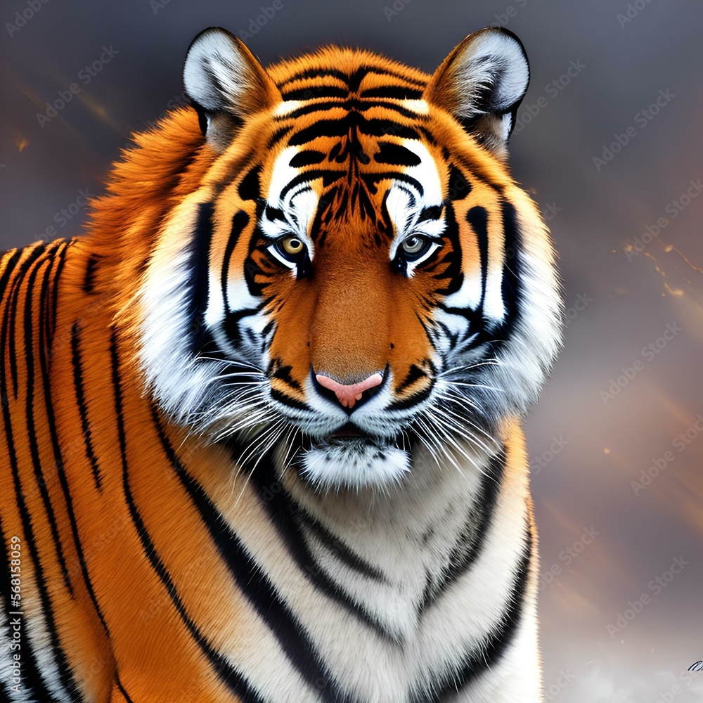 A supernatural tiger with stripes made of fire3, Generative AI A supernatural tiger with stripes made of fire3, Generative AI