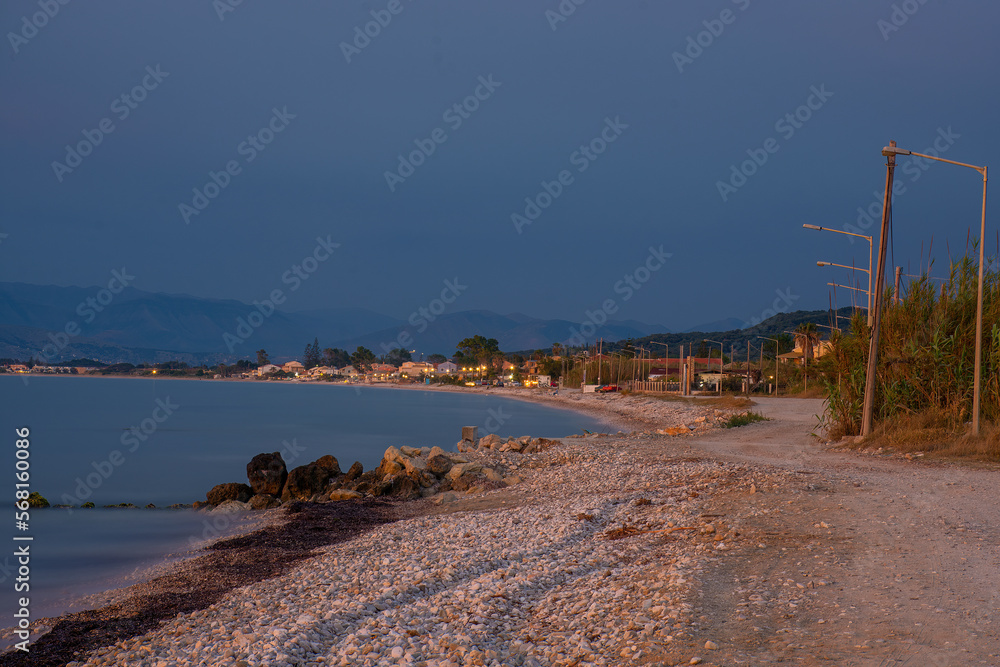 Beautiful view of sunset in roda beach, North corfu, Greece