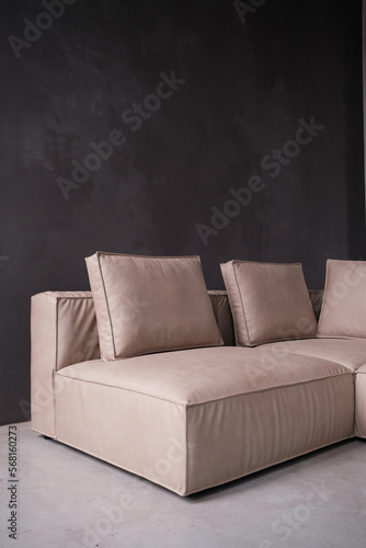 leather detail of sofa - minimalist upholstered furniture © Make_story Studio