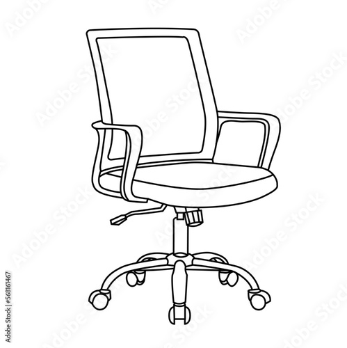 Adjustable Rolling Chair, Office chair editable vector illustration on white background. chair Line art, clip art. swivel chair, Hand-drawn design elements.