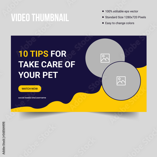 Pet animal care tips video thumbnail banner template, youtube cover banner design
