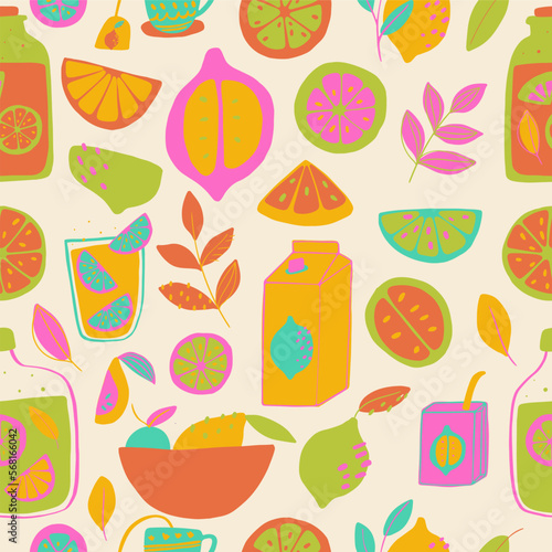 Seamless pattern with handdrawn and colorful citrus. Perfect for packaging  wrapping paper.