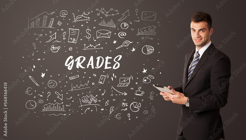 Businessman thinking with educational inscription Businessman thinking with educational inscription