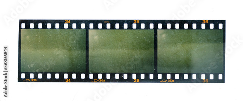 short dia filmstrip with three empty or blank picture frames isolated on white background, nice retro photo placeholder. photo