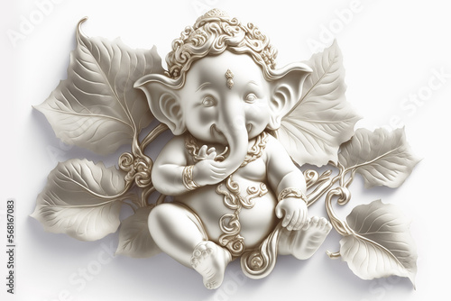 Very cute pure white lord Ganesh. Generative AI photo