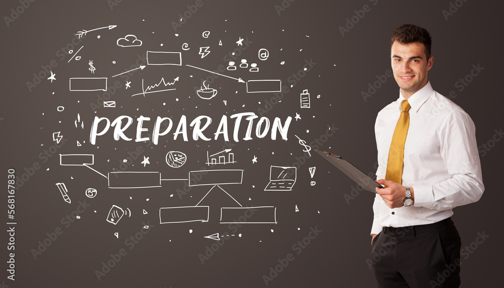 Businessman thinking with educational inscription Businessman thinking with educational inscription