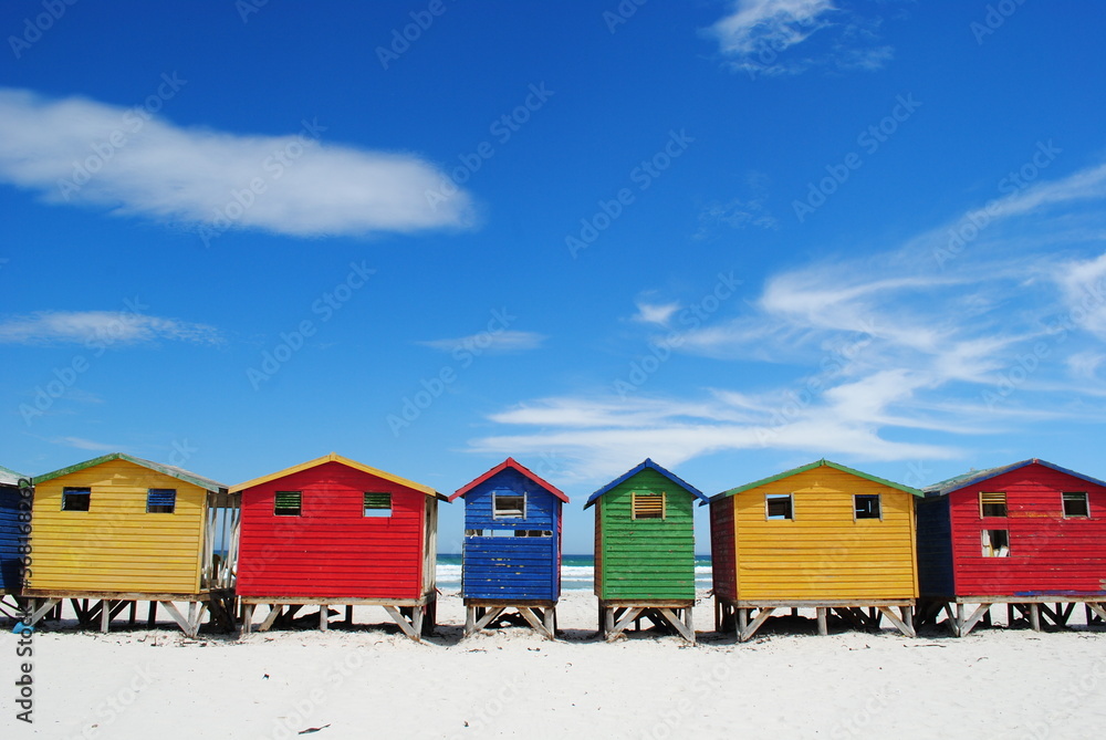 Naklejka premium Amazing colorful houses of Muizenberg, Cape Town, South Africa