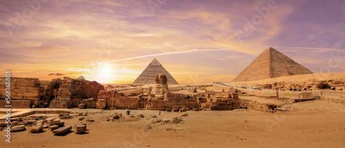 Magnificent view of the pyramids of Giza in Cairo