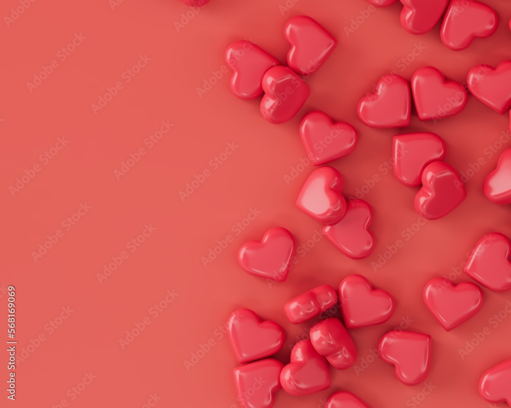 Red 3D Hearts Background with free space for text. Perfect for Valentine's Day Greeting Cards. 3d render