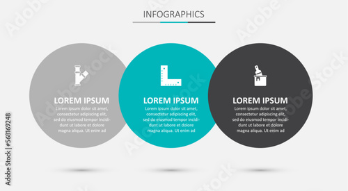 Set Corner ruler, Industry metallic pipe and Paint bucket with brush. Business infographic template. Vector