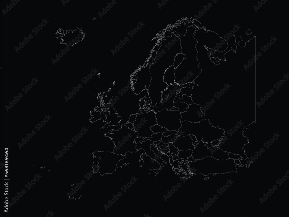 Obraz premium White map of Andorra within map of European continent on black background