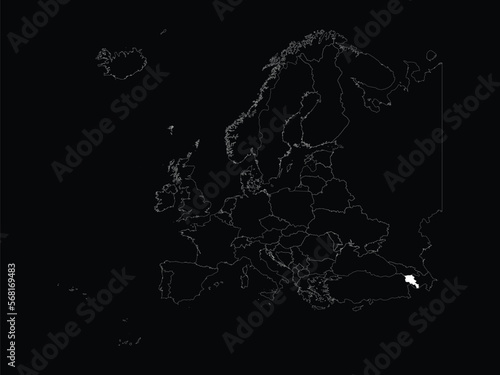 White map of Armenia within map of European continent on black background