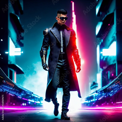 cyberpunk future technology cyborg robot punk man, generative art by A.I.
