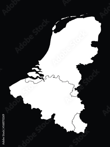 White map of Benelux countries on black background