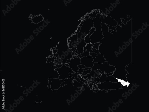 White map of Caucasus countries within map of European continent on black background