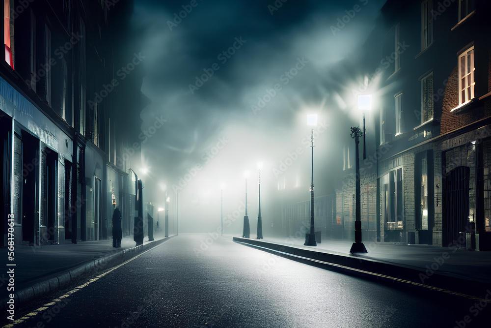 A Street In London During The Cold Winter There Is Hardly Anybody Around created with Generative AI technology
