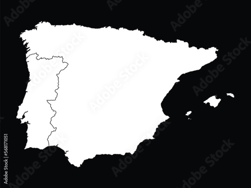 White map of Iberian peninsula countries on black background