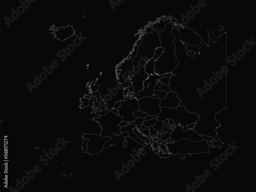 White map of Malta within map of European continent on black background