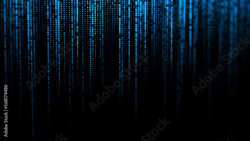 Matrix texture of halftone dots. Futuristic abstract blue background or wallpaper. Particle pattern, binnary code. Broken screen. Big data visualization. 3D rendering.