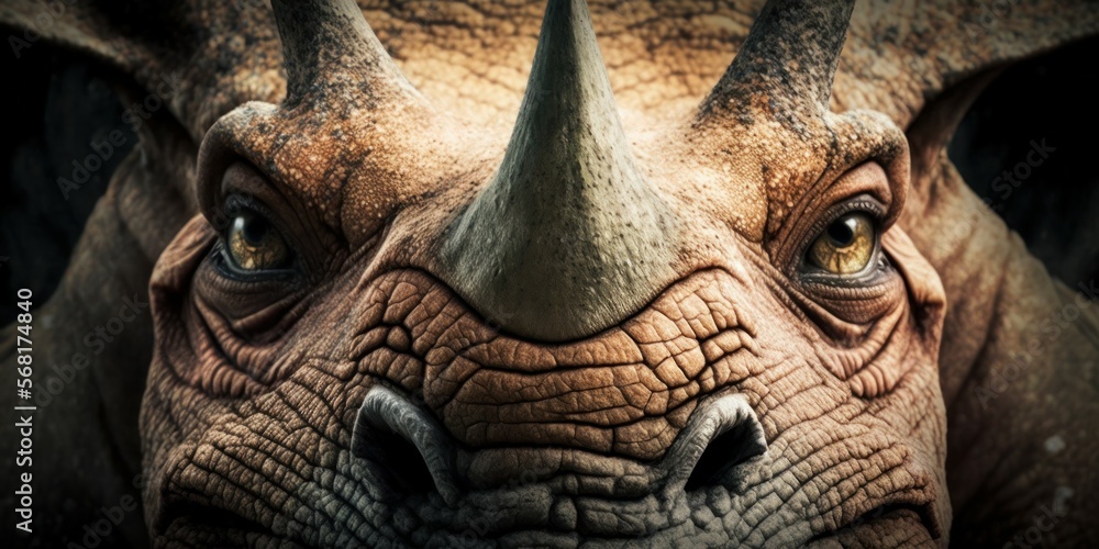Obraz premium Close up photo of a triceratops - created with generative AI technology