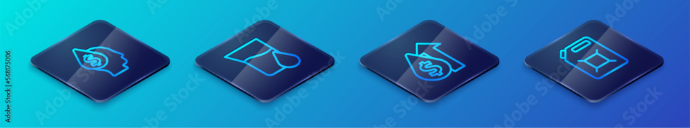 Set Isometric line Oil price increase, drop with dollar symbol, Canister for gasoline and petrol test tube icon. Vector Set Isometric line Oil price increase, drop with dollar symbol, Canister for gasoline and petrol test tube icon. Vector