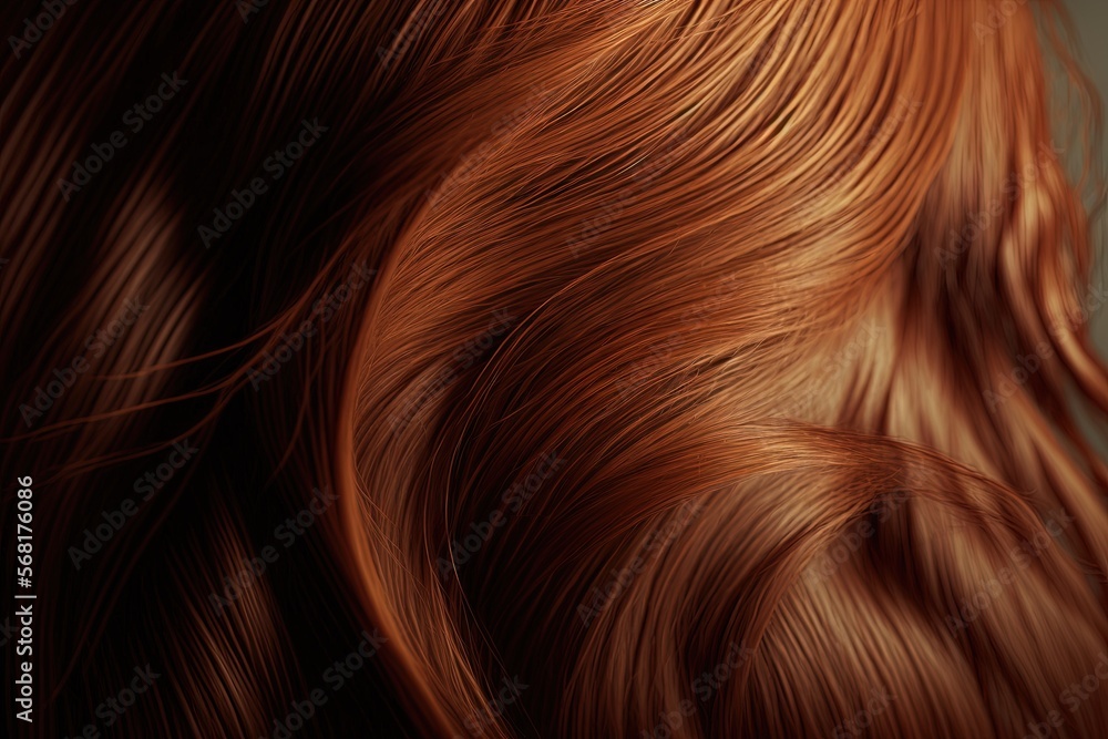 a close up of a woman's hair with red highlights on her face and long, wavy, red hair in the foreground. generative ai a close up of a woman's hair with red highlights on her face and long, wavy, red hair in the foreground. generative ai