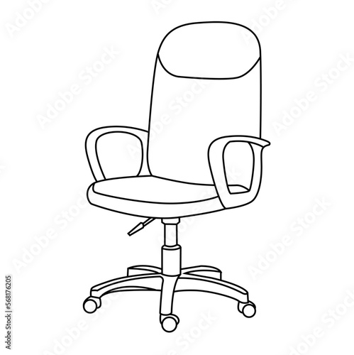 Adjustable Rolling Chair, Office chair editable vector illustration on white background. chair Line art, clip art. swivel chair, Hand-drawn design elements.