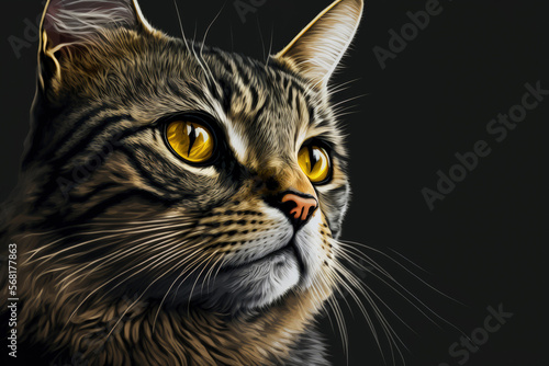A lovely tabby cat with yellow eyes. close up. Generative AI © AkuAku