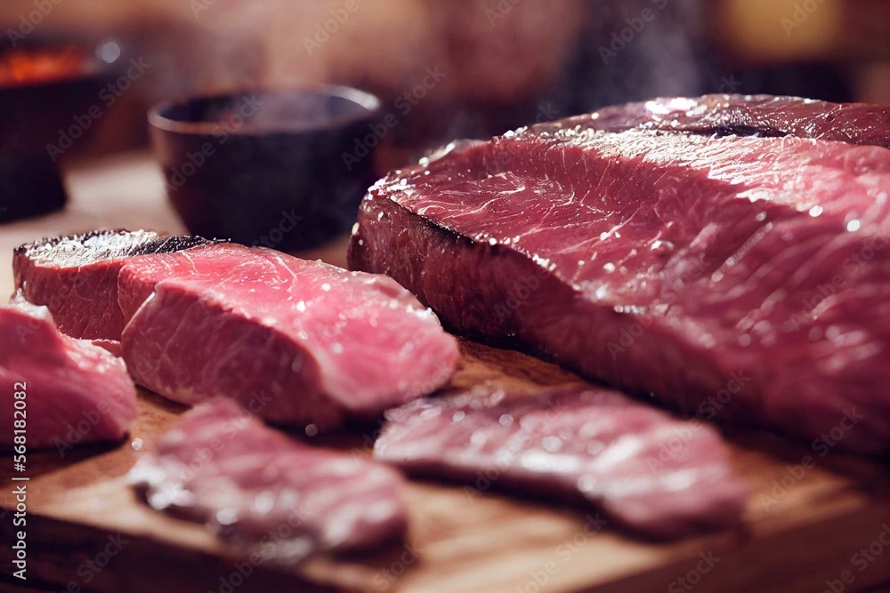 juicy fresh premium raw meat steak preparing for grill in Japanese