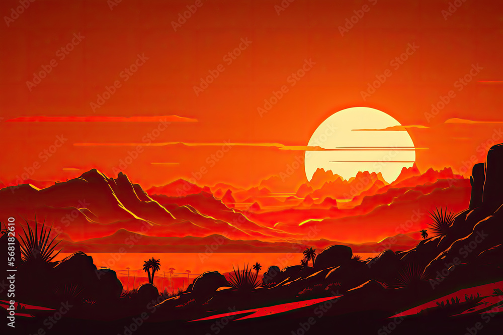 Sunset in the mountains, generative AI