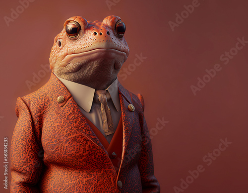 Portrait of toad dressed in a formal business suit, boss, generative ai