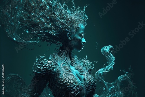 Aquarius artificial intelligence as a woman electric, electra, robot android, generated art, generated ai