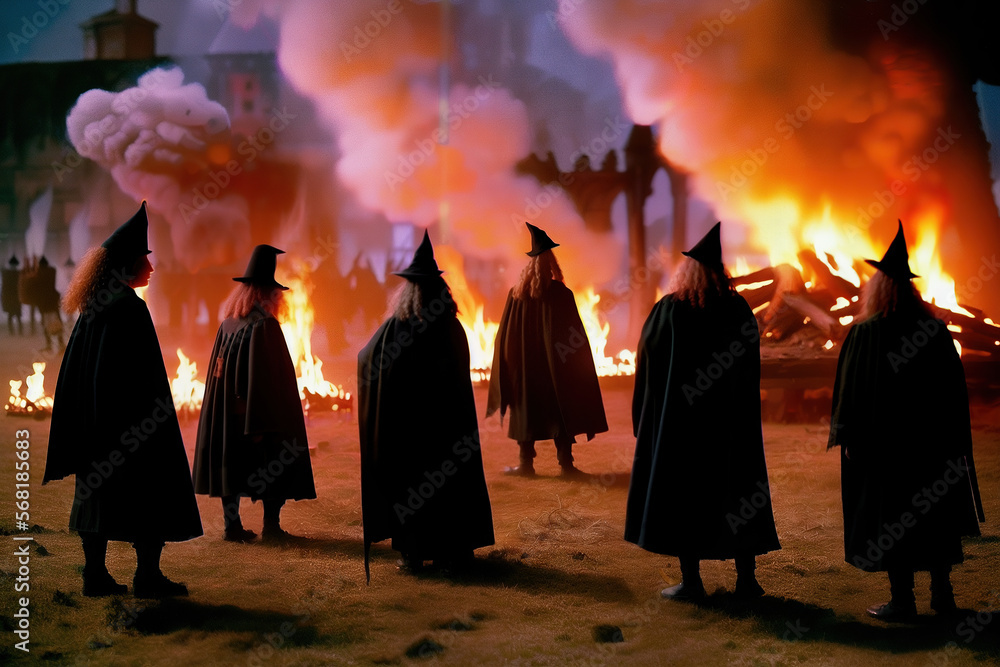 Coven of Witches Gather for a Fire Summoning Ritual Generative AI Photo Coven of Witches Gather for a Fire Summoning Ritual Generative AI Photo