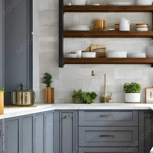 Traditional kitchen design with a tiled backsplash and a white farmhouse sink1  Generative AI