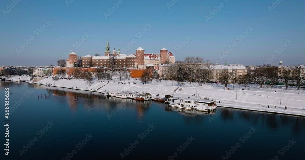 Aerial view of Wawel Royal Castle covered with snow, Krakow Aerial view of Wawel Royal Castle covered with snow, Krakow