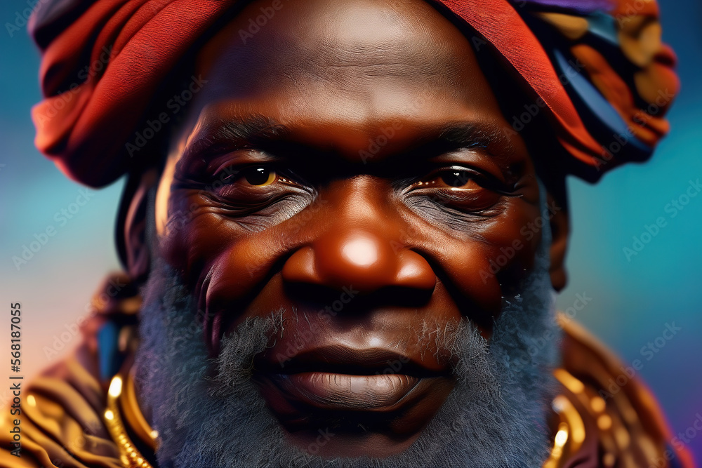 Close-up of a Elder African Man With a Fatherly Expression of Wisdom and Guidance Generative AI Art Illustration