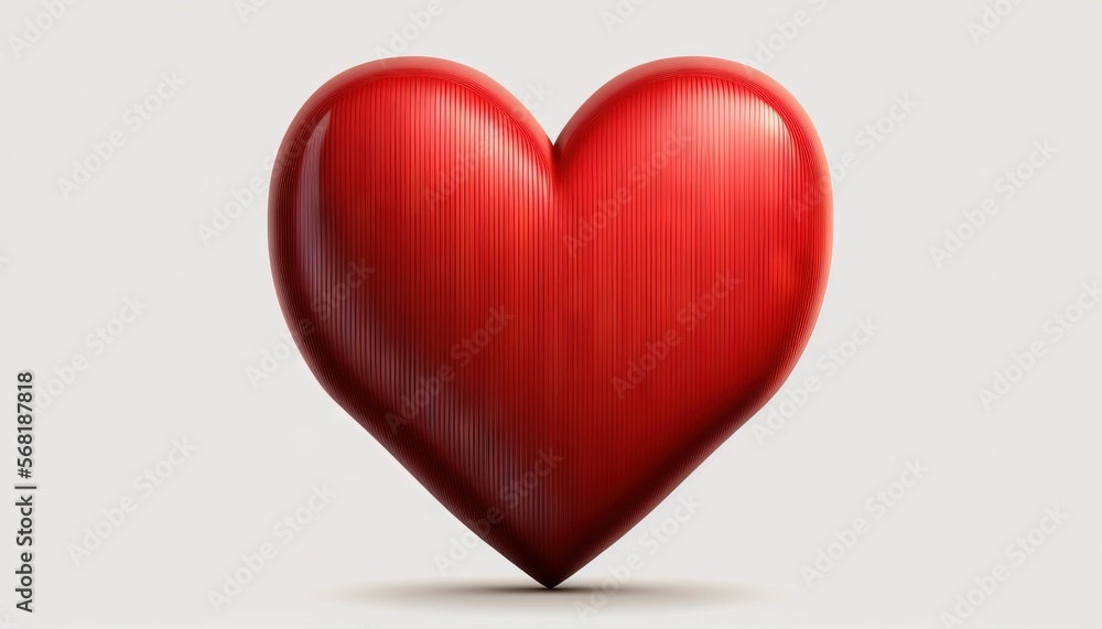  a red heart shaped object on a white background with a light reflection on the bottom of the image and a shadow on the bottom of the image.  generative ai