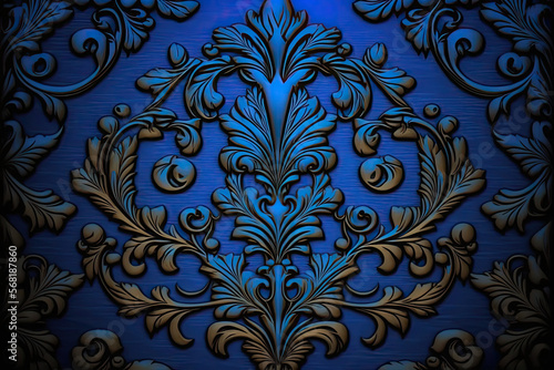 abstract fractal background with ornament, royal blue, generative AI