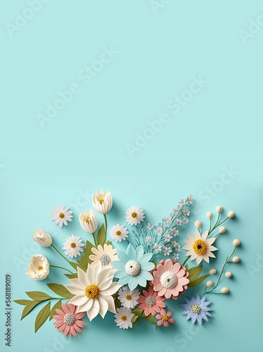 Spring Flowers on a Blue Ba...