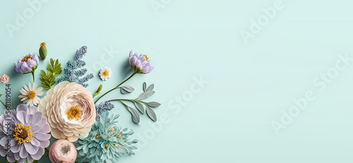Spring Flowers on a Blue Ba...